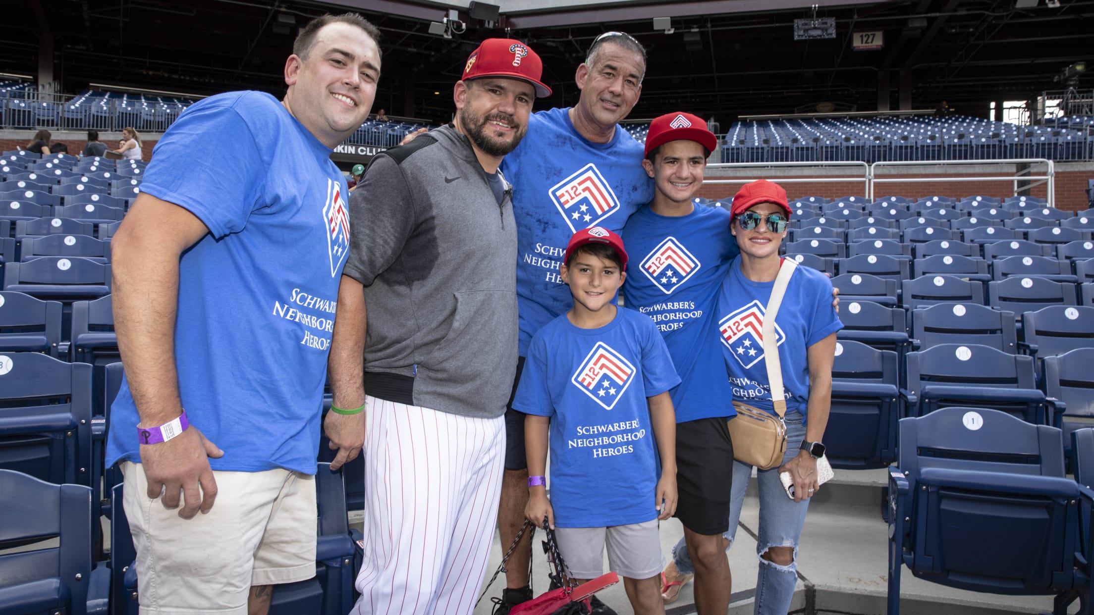 Kyle Schwarber Hosts Neighborhood Heroes During Phillies Batting Practice