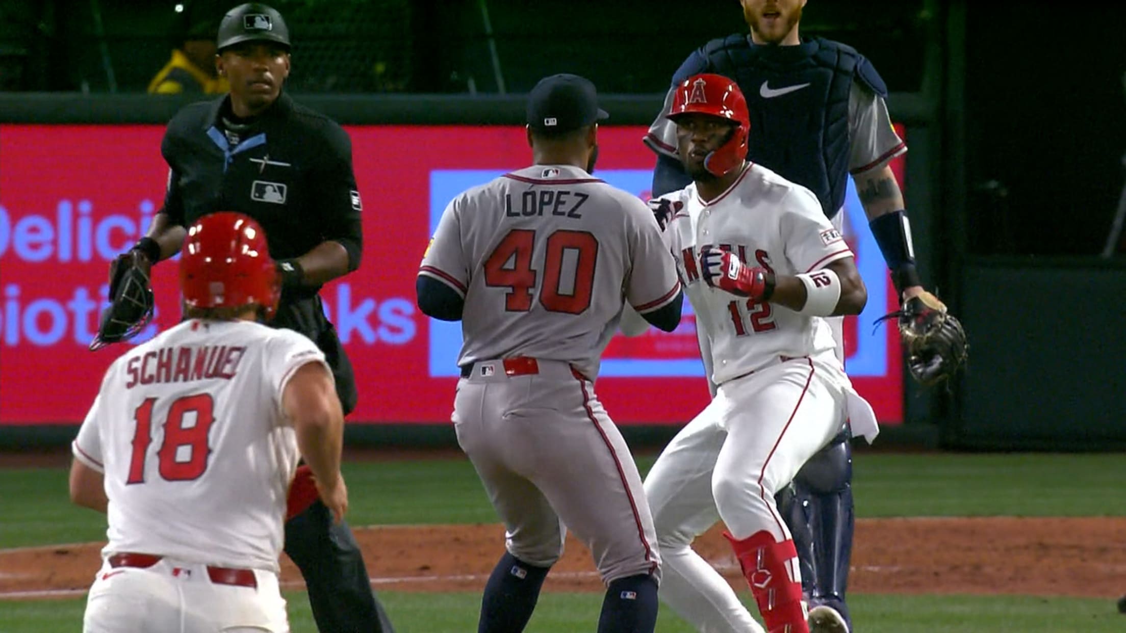 Benches clear between Braves and Angels