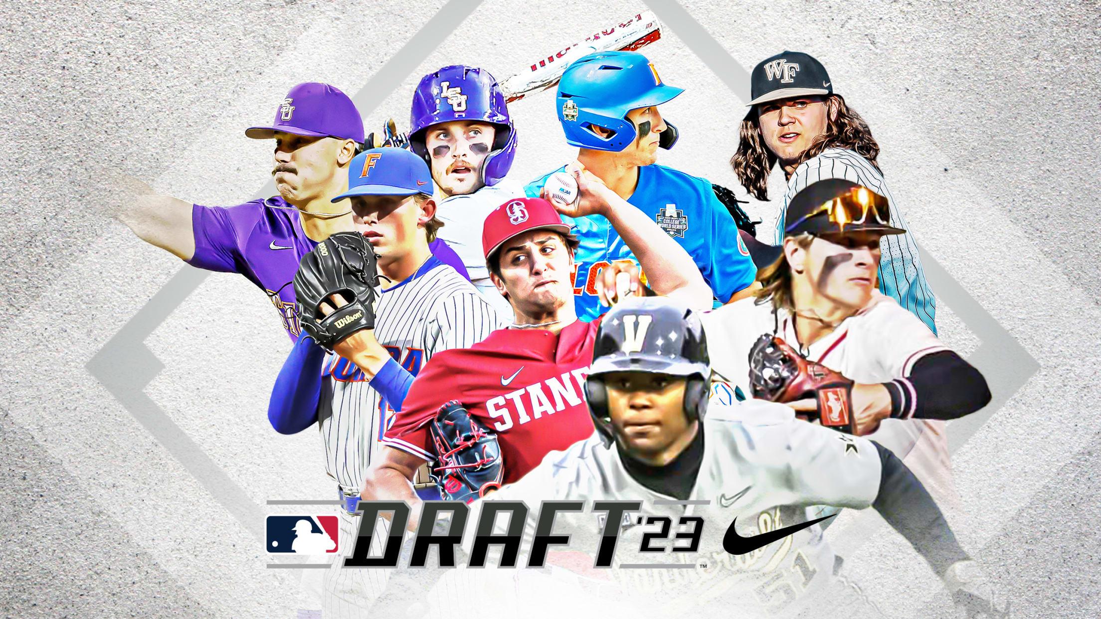 A photo illustration featuring eight Draft prospects