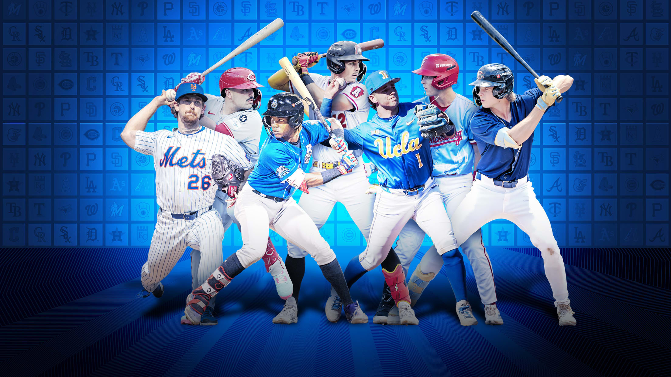 A photo illustration of seven of the game's top prospects