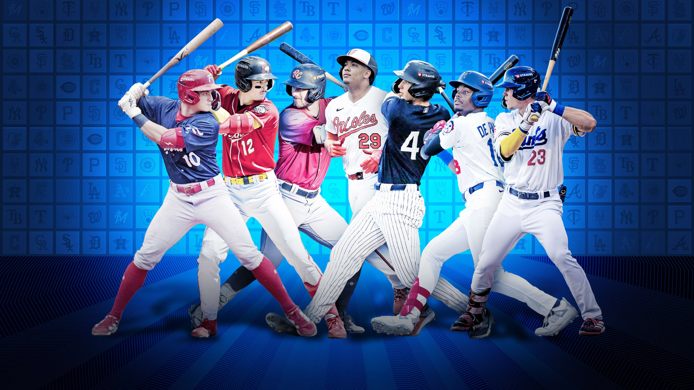 Power prospects Aidan Miller (Phillies), Konnor Griffin (Pirates), Bryce Eldridge (Giants), Samuel Basallo (Orioles), Spencer Jones (Yankees), Josue De Paula (Dodgers) and Walker Jenkins (Twins)