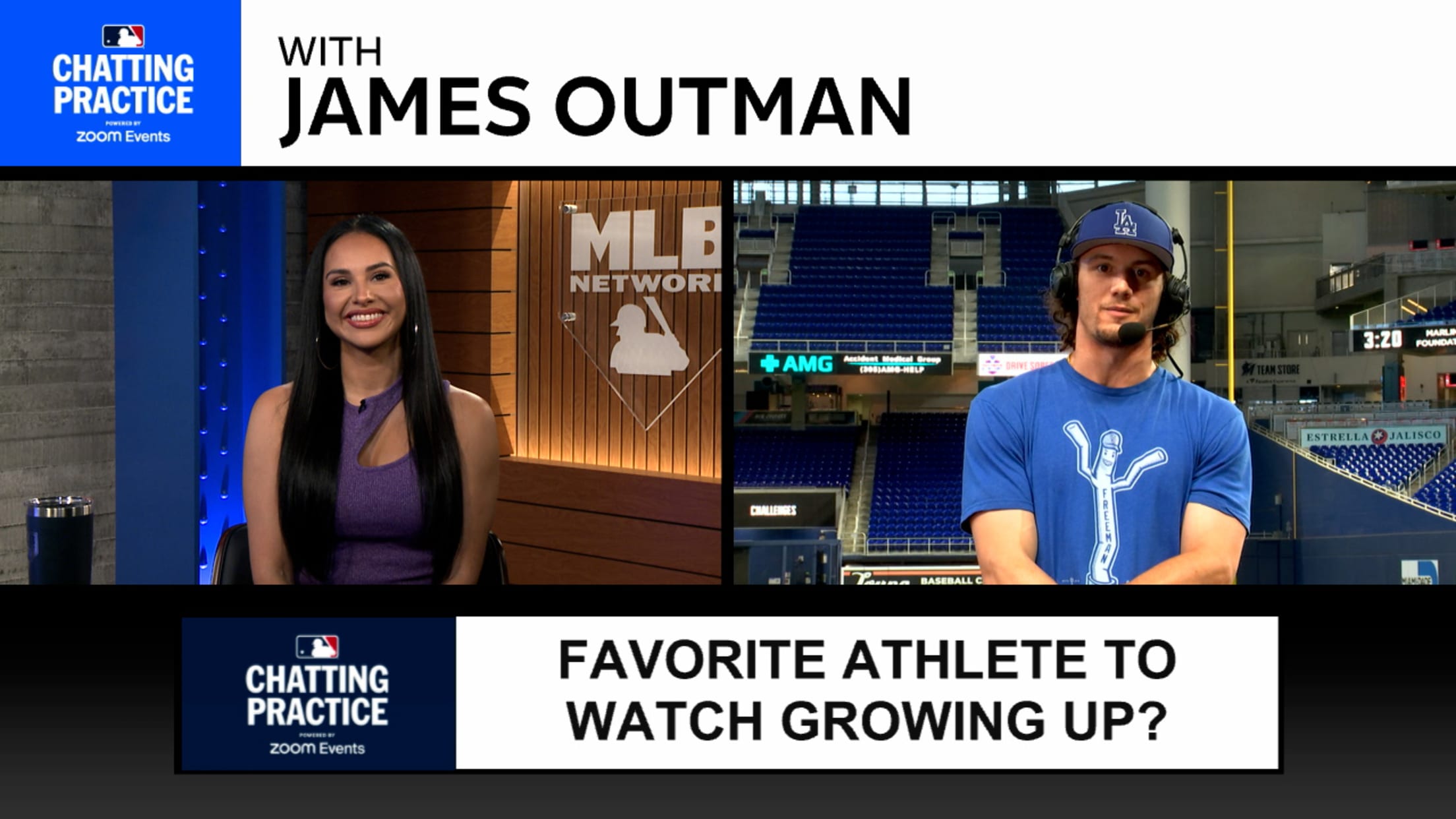A screengrab of host Siera Santos and Dodgers outfielder James Outman