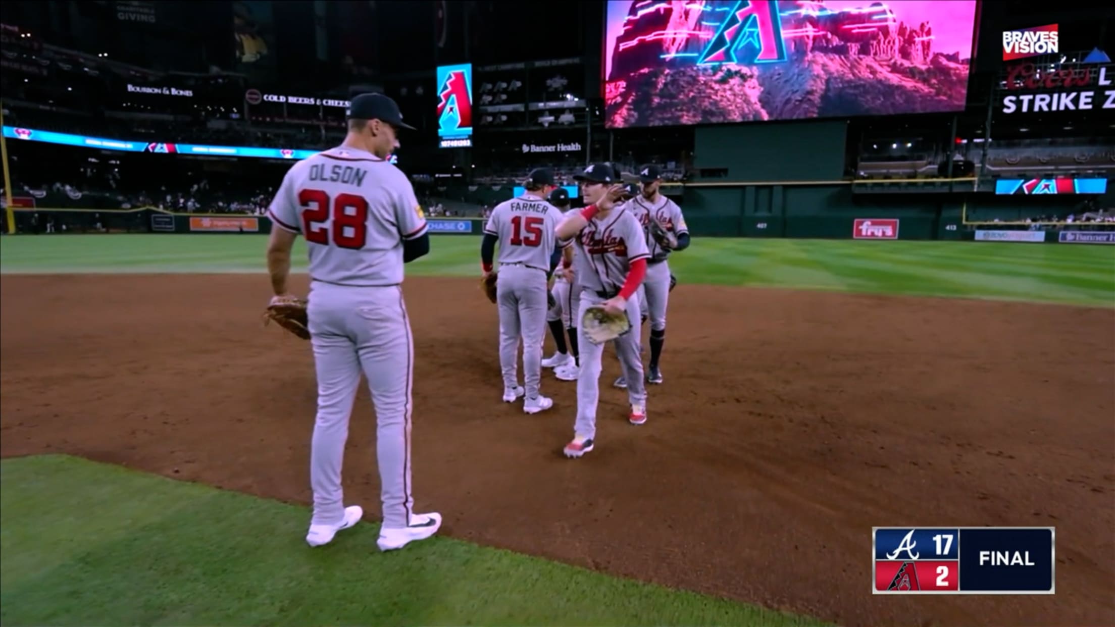 Matt Olson catches last out, sealing dominant win