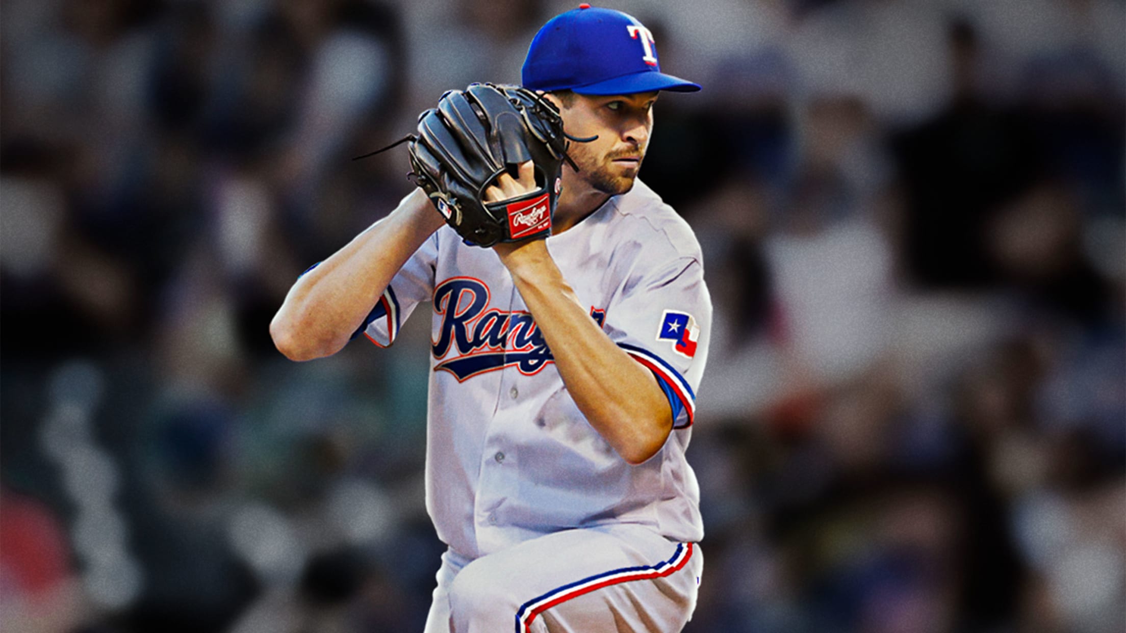 A photo illustration showing Jacob deGrom in a Rangers uniform