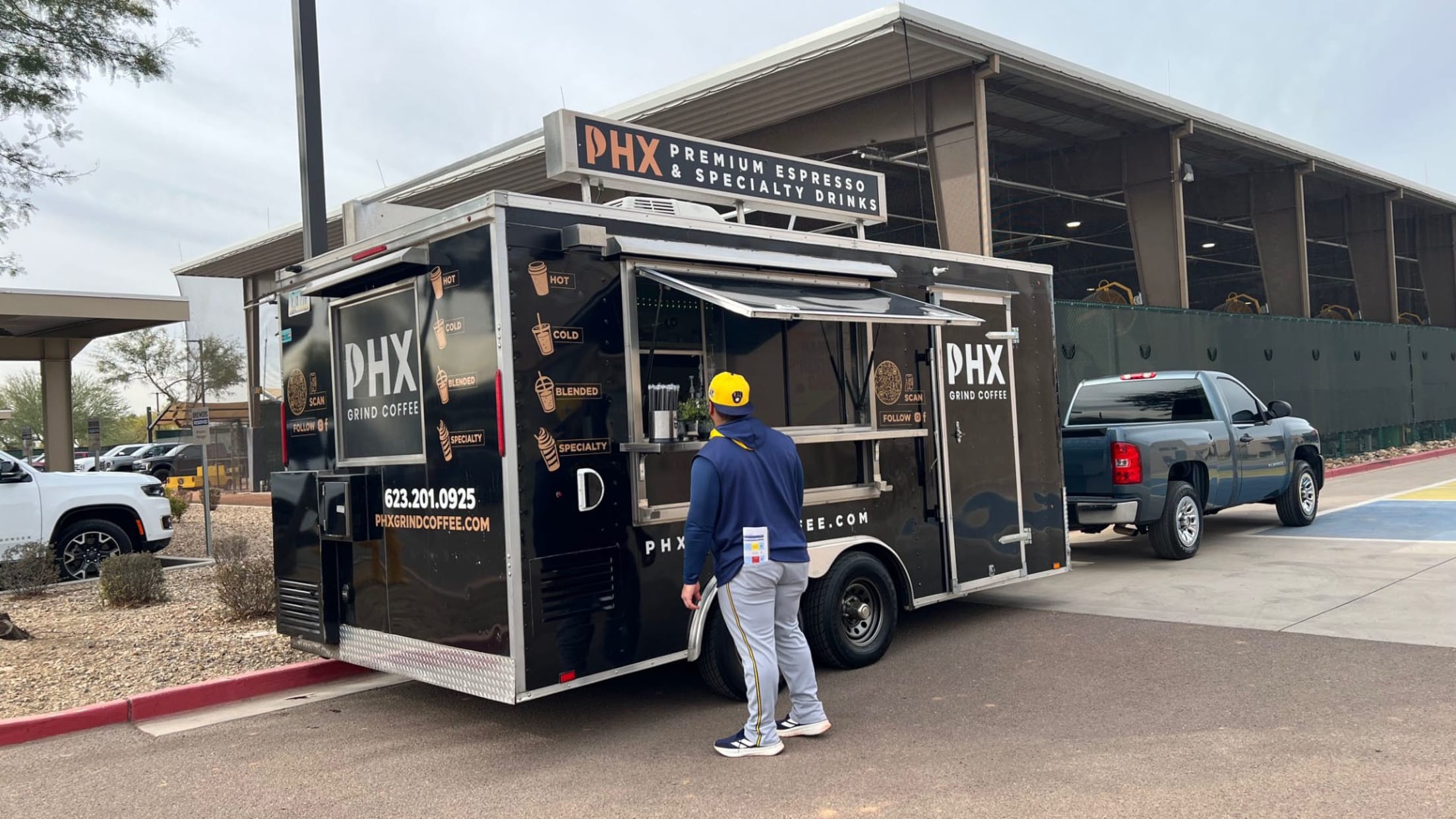 A coffee truck at Brewers camp, courtesy of Nestor Cortes