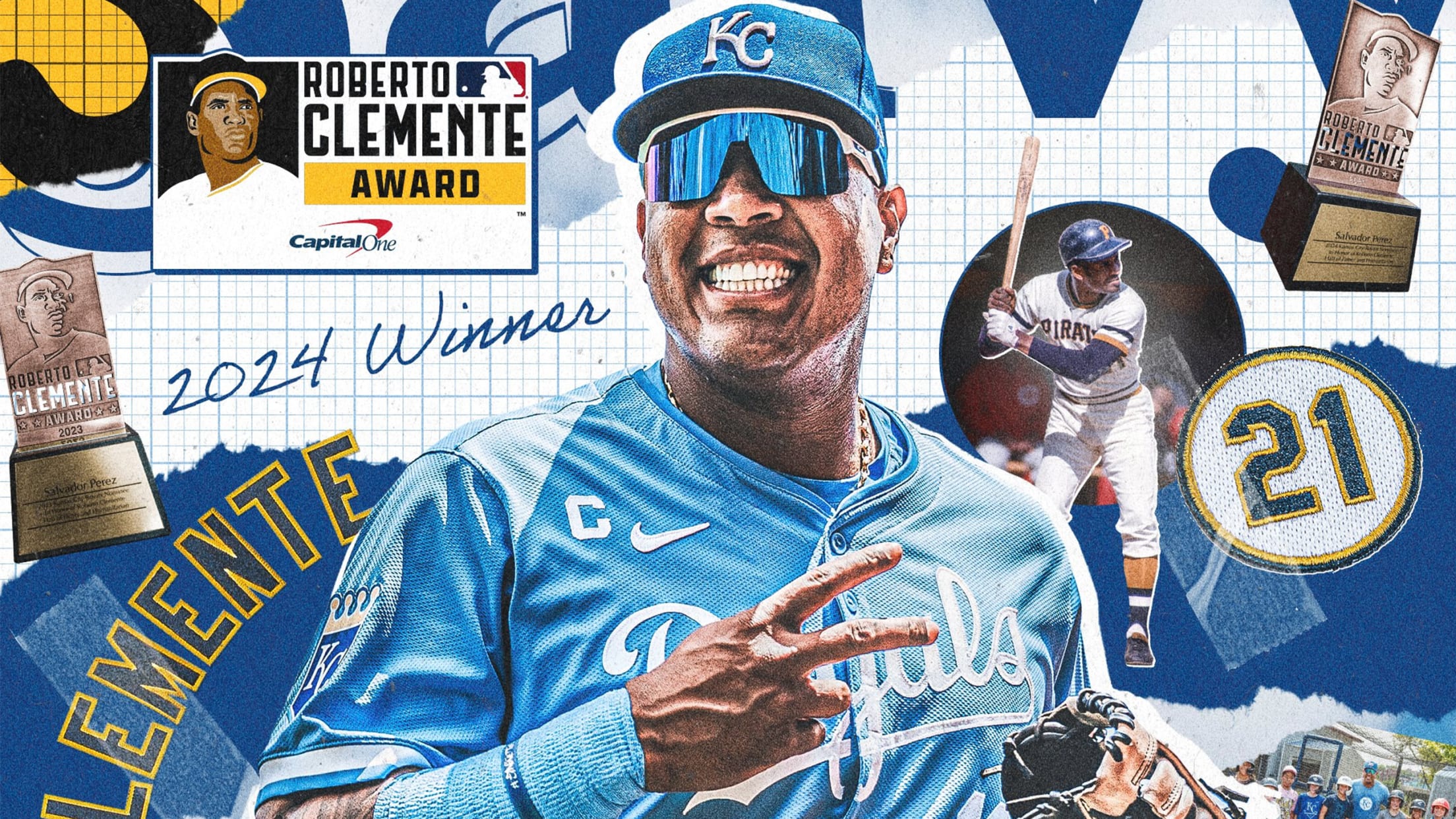 Royals catcher Salvador Perez is the 2024 winner of the Roberto Clemente Award