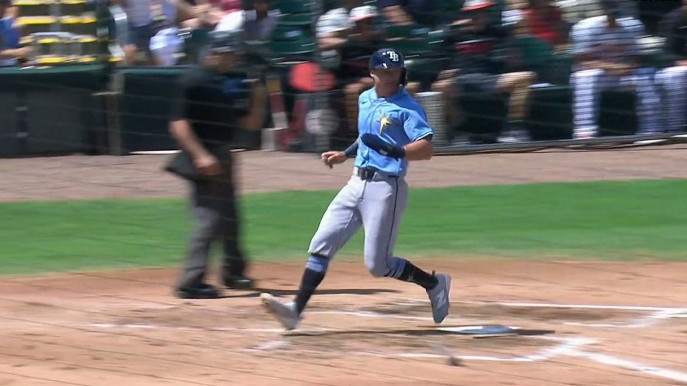 Edward Olivares brings in the first run of the game