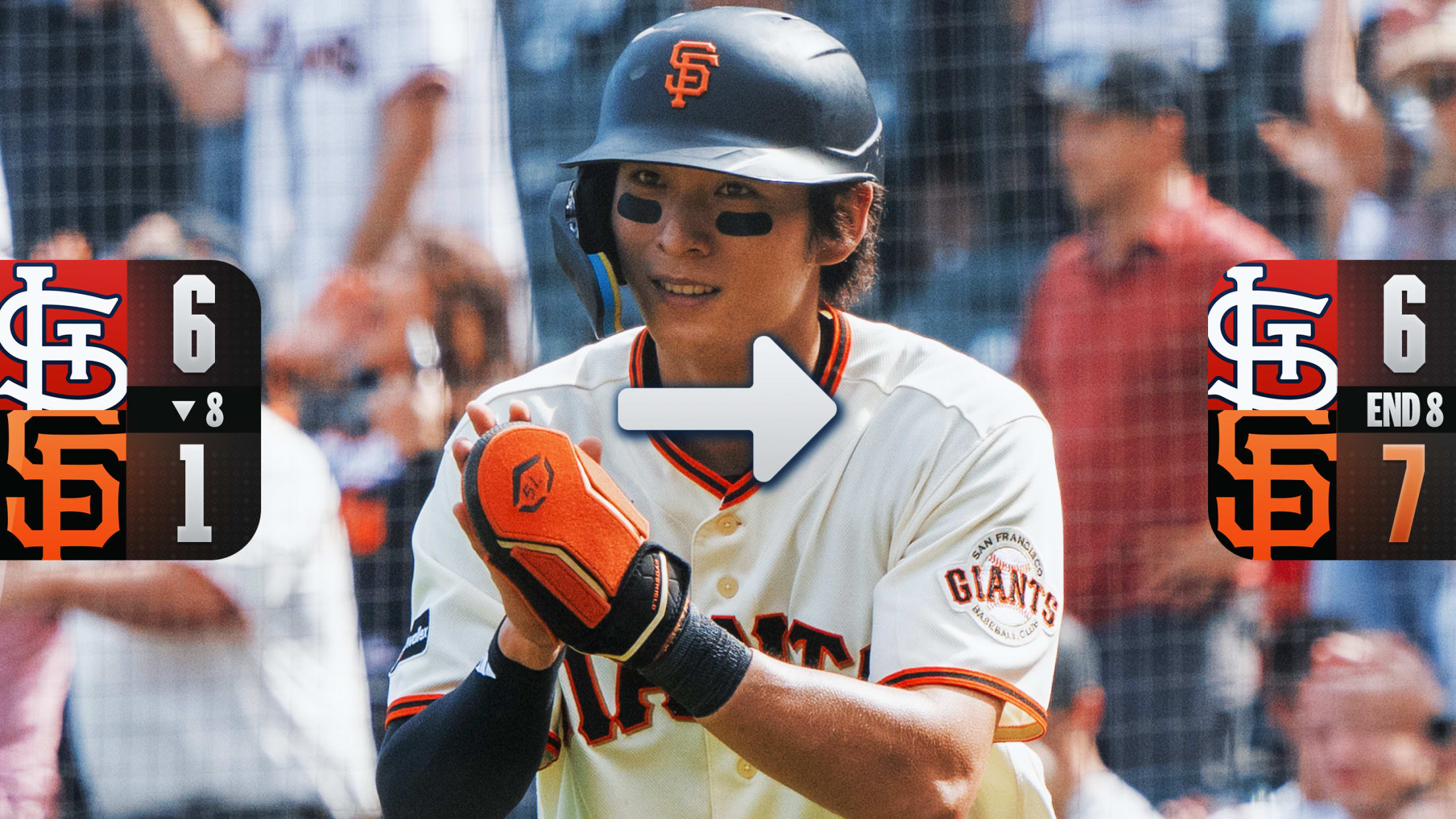 Giants plate six with two outs in 8th to take lead