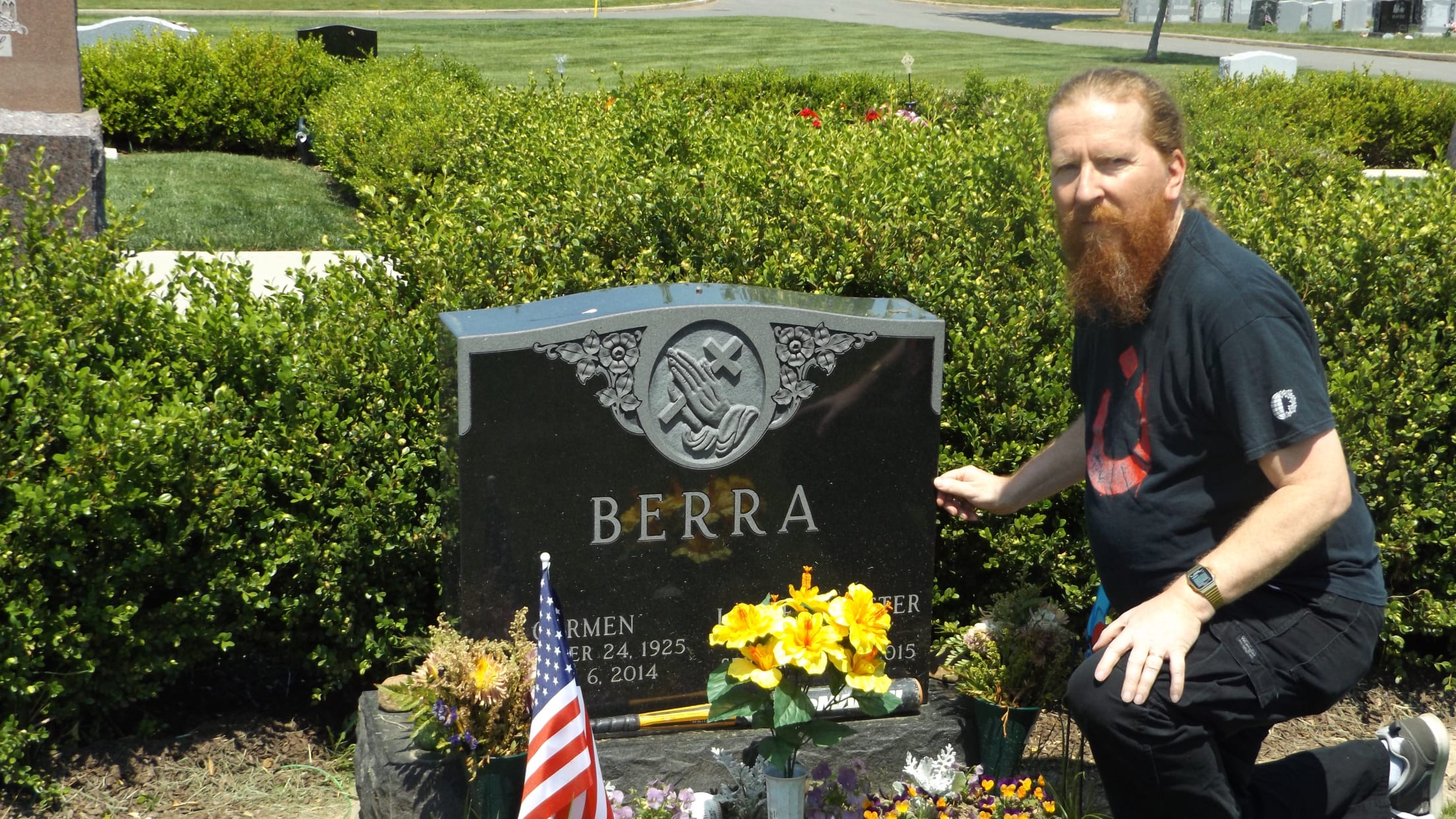 Fred Worth at Yogi Berra's grave