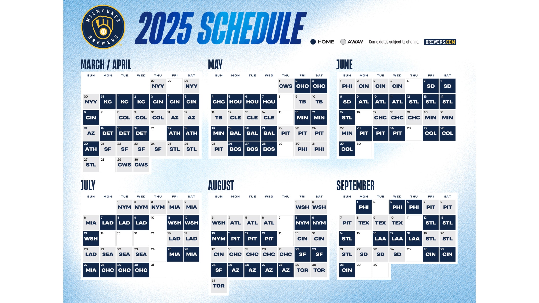 Printable Schedule Milwaukee Brewers