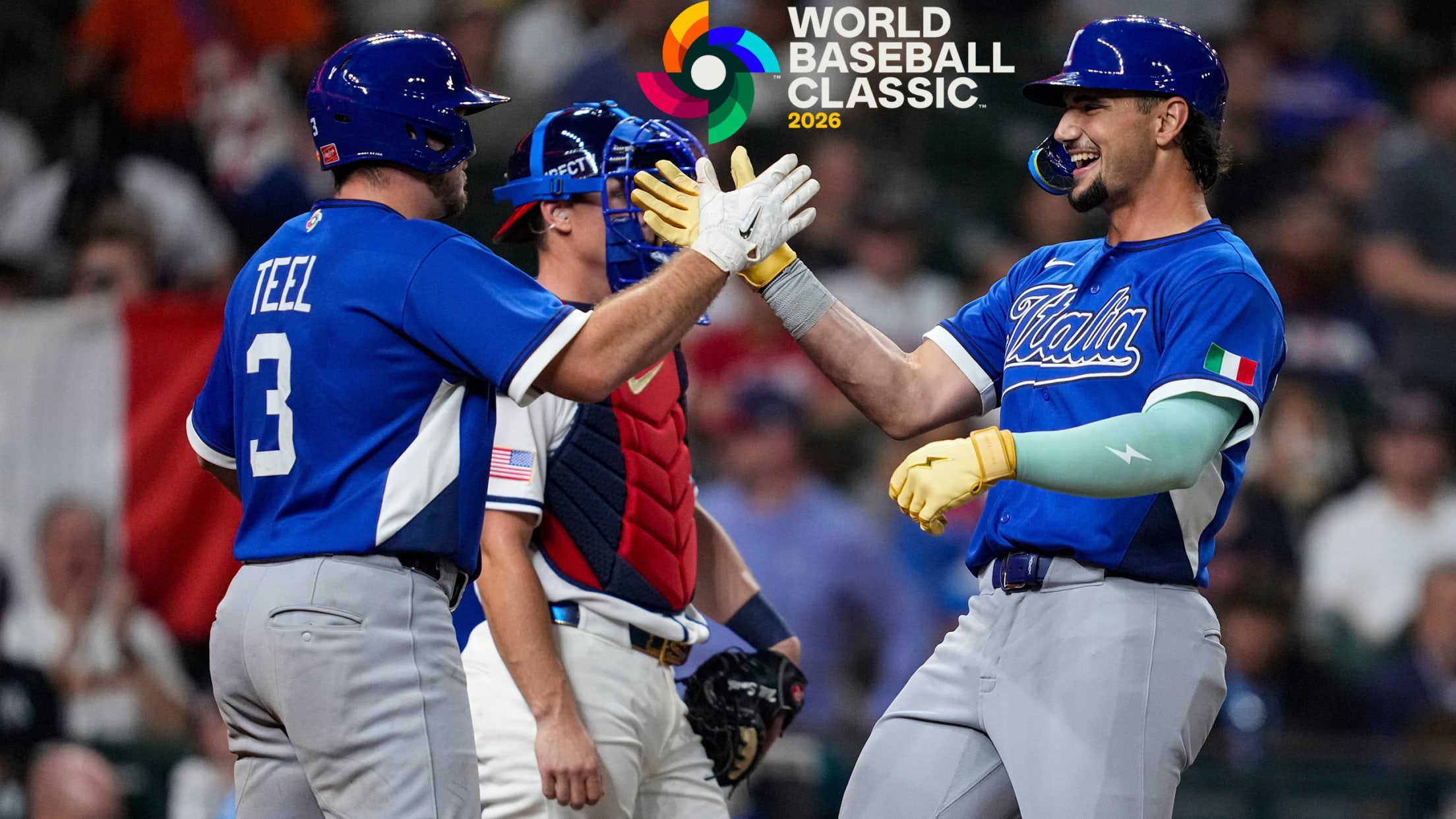 Kyle Teel greets Jac Caglianone at home plate after he homered