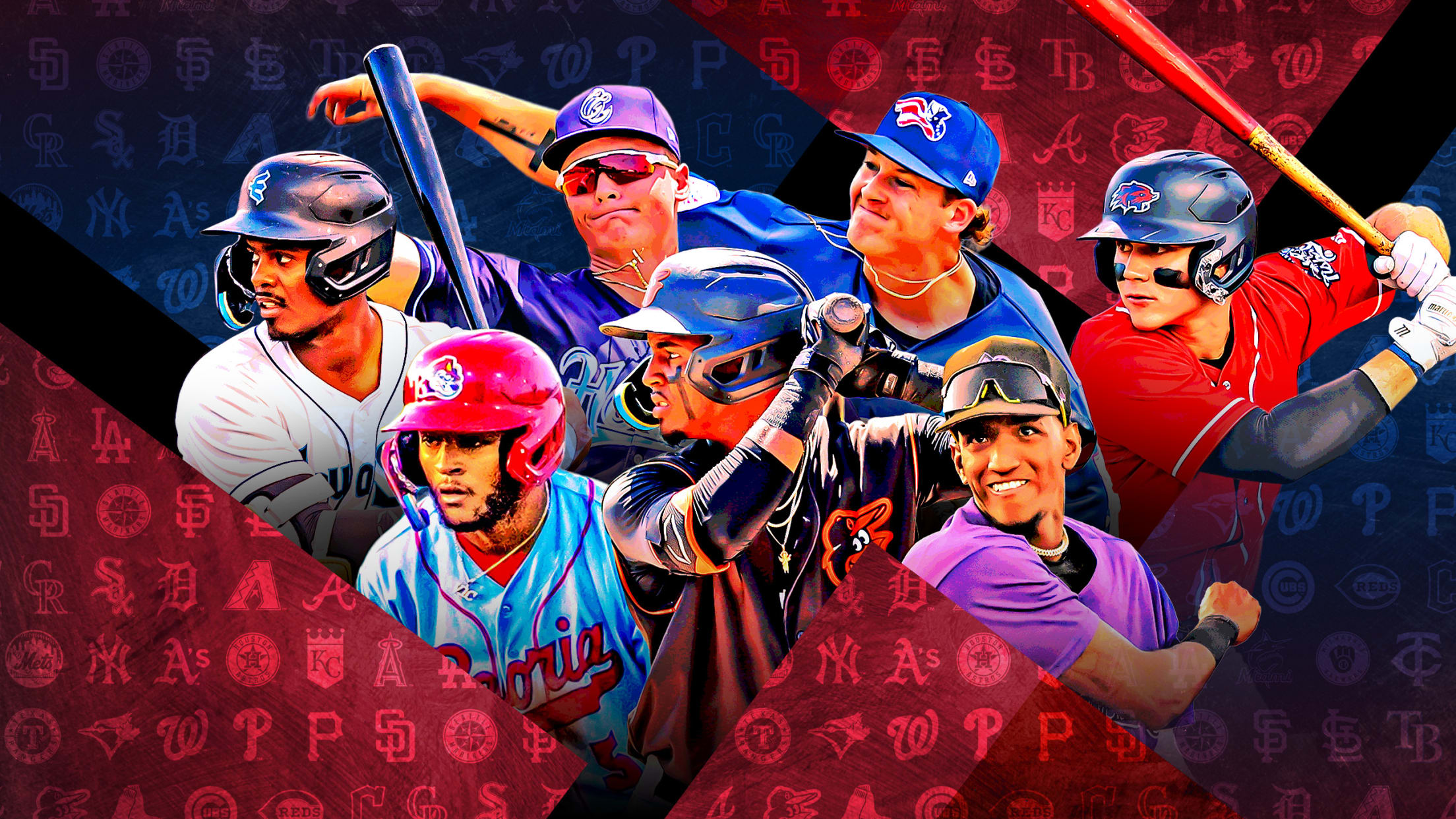 A photo illustration of seven Minor League prospects
