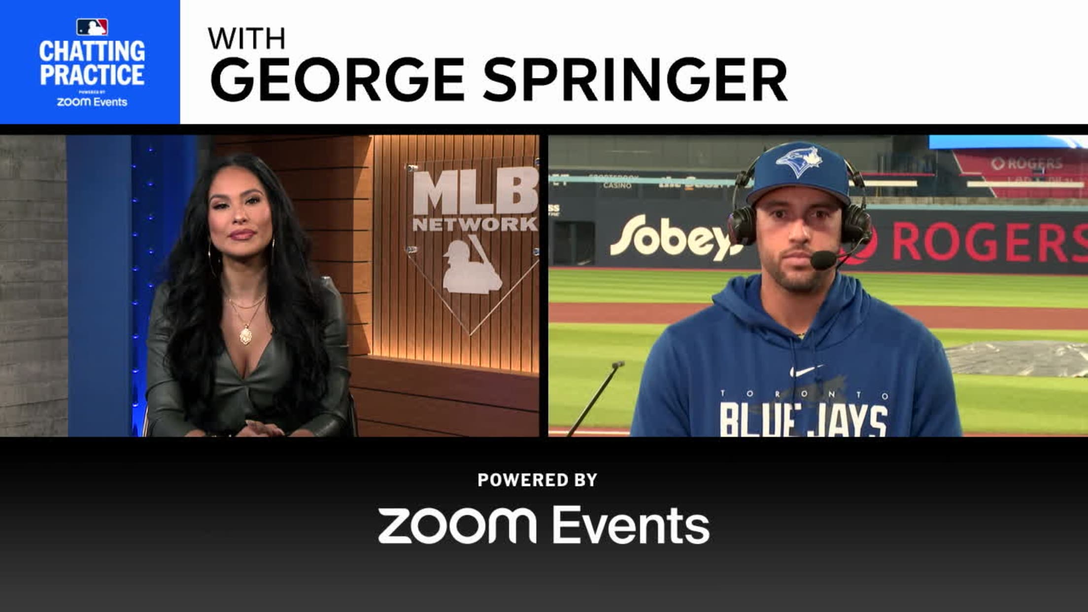 A screengrab of host Siera Santos and George Springer at the ballpark