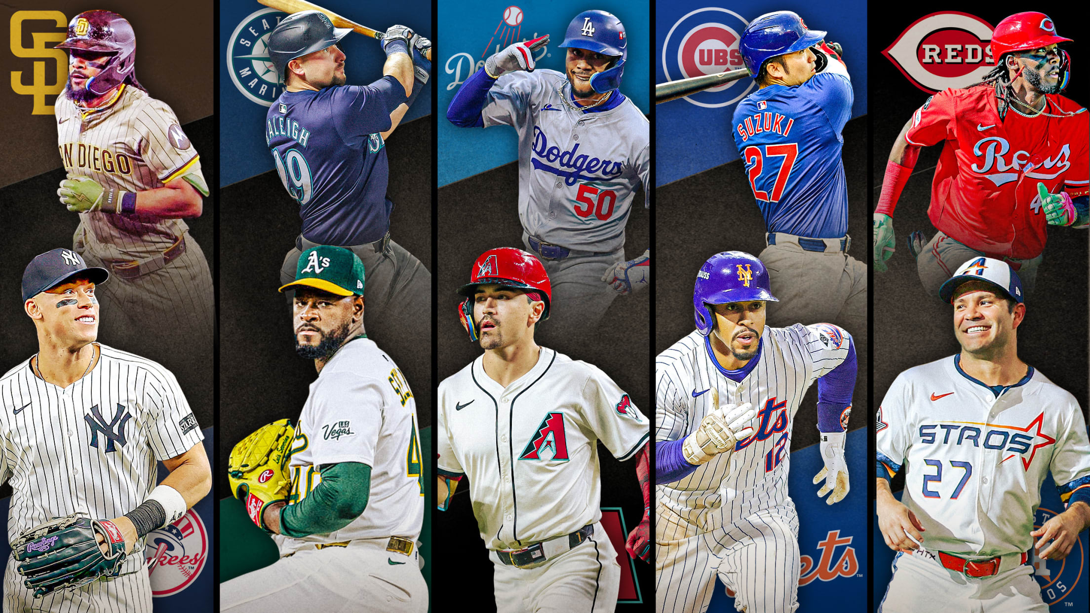 Images of 10 players with their team logos behind them, representing 5 series to watch this week