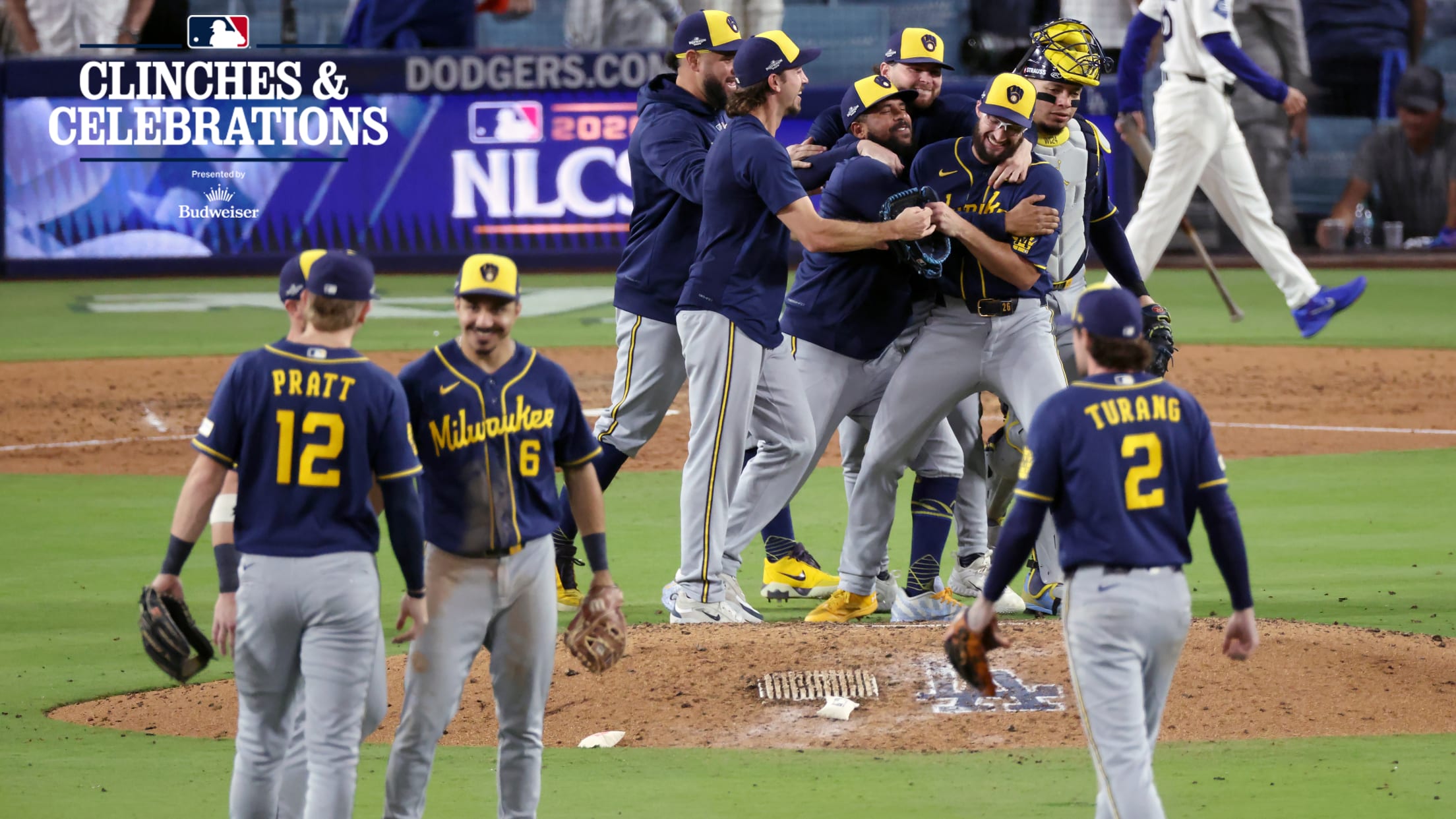 Brewers celebrate on the field after final out Brewers celebrate on the field after final out