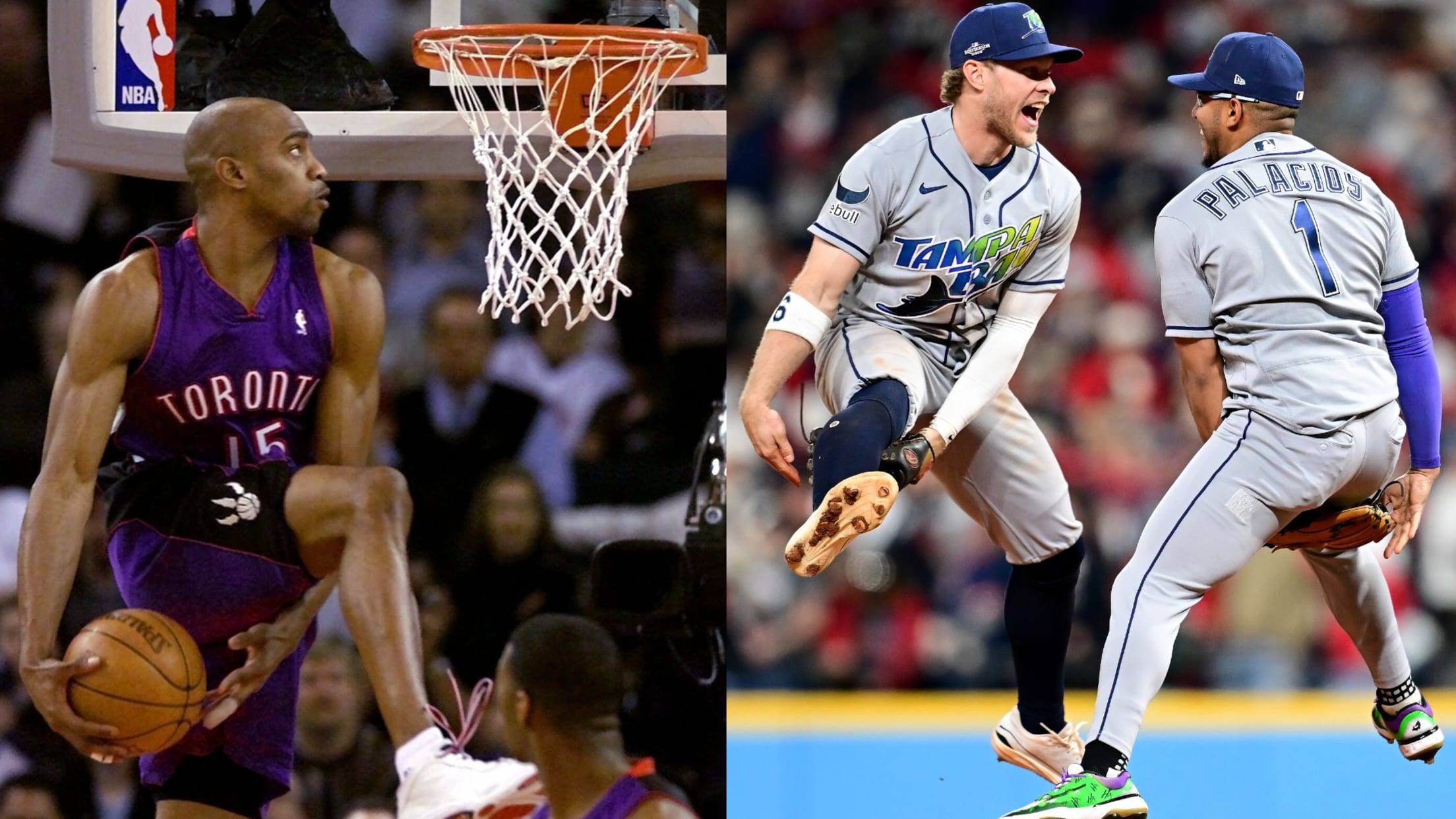 Rays infielders mimic Vince Carter passing the ball between his legs on a dunk