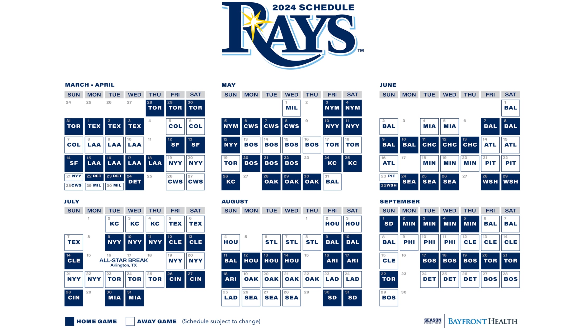 Rays Printable Schedule