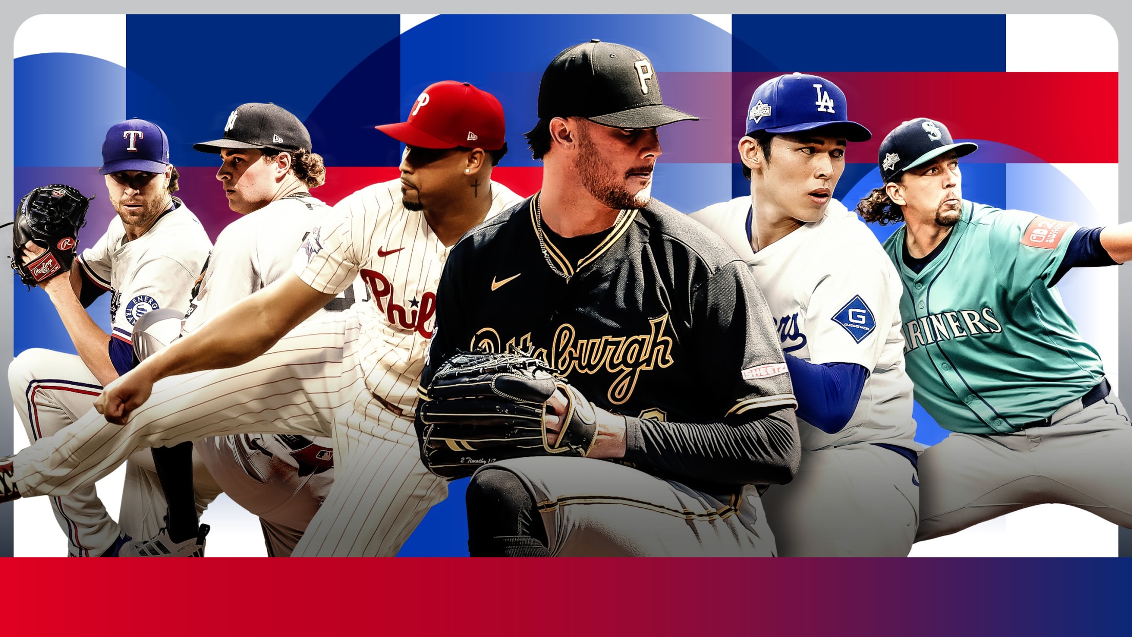 Jack Leiter, Cam Schlittler, Cristopher Sánchez, Paul Skenes, Roki Sasaki and Logan Gilbert