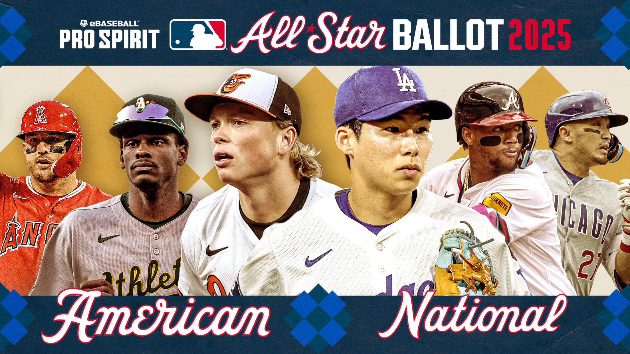 Mike Trout, Denzel Clarke, Jackson Holliday, Hyeseong Kim, Ronald Acuña Jr. and Seiya Suzuki