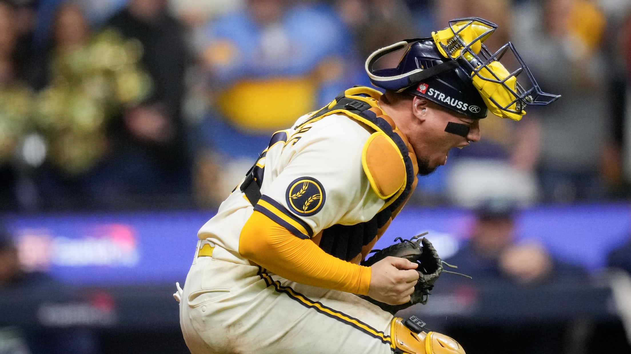 Brewers catcher William Contreras celebrates a call