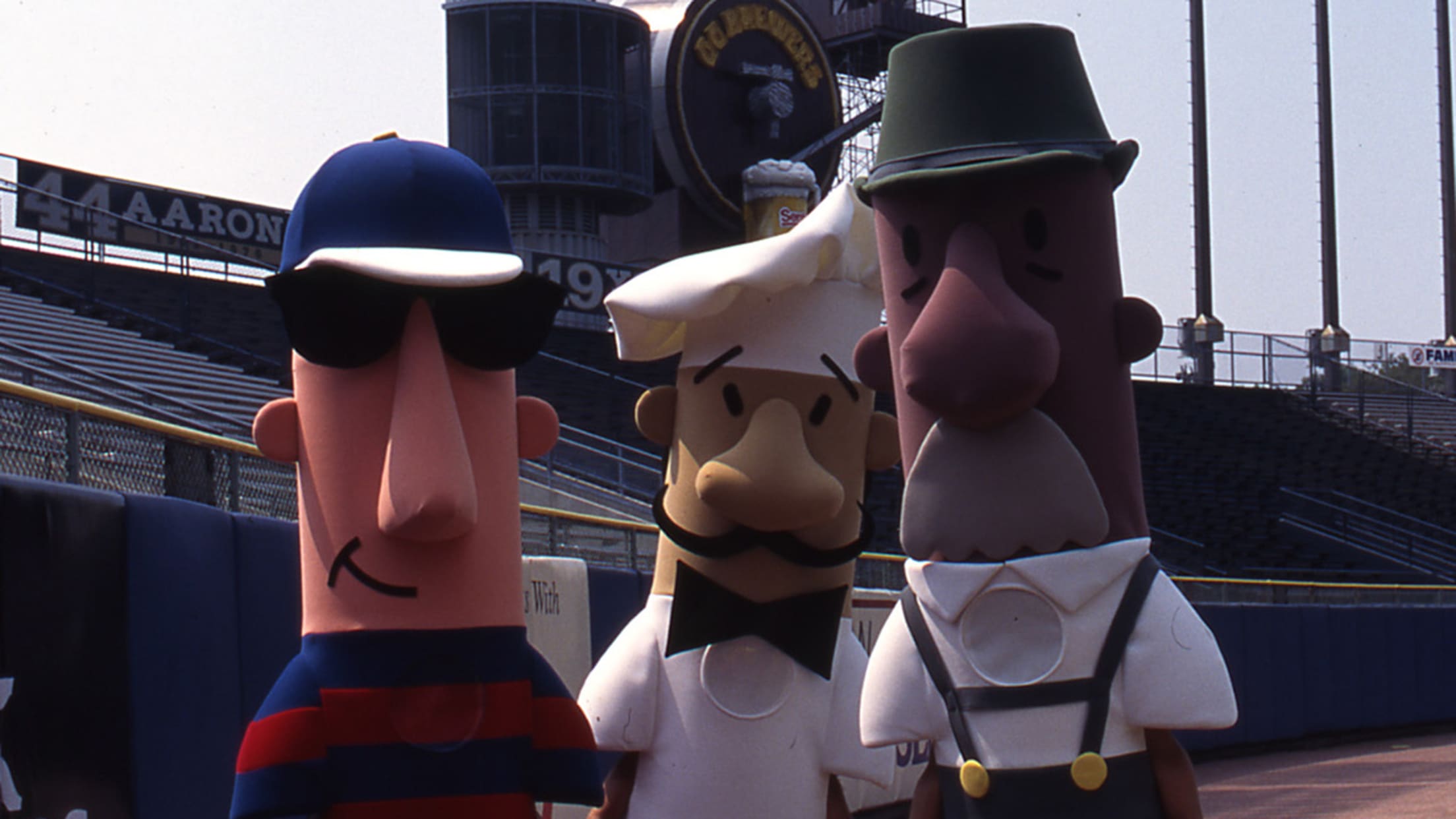 Three of the Brewers' racing sausages