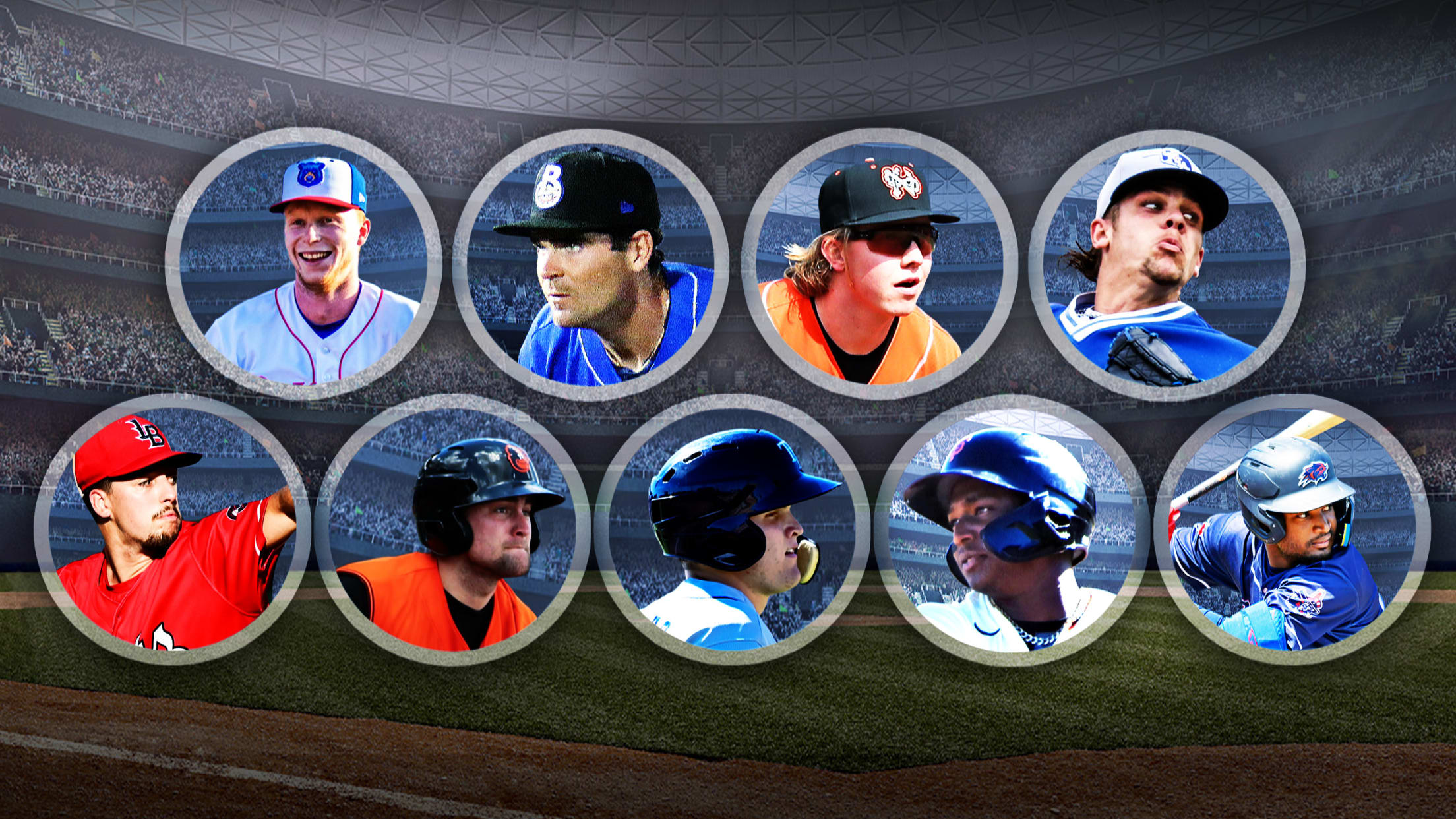 A photo illustration of 9 prospects depicted in circles