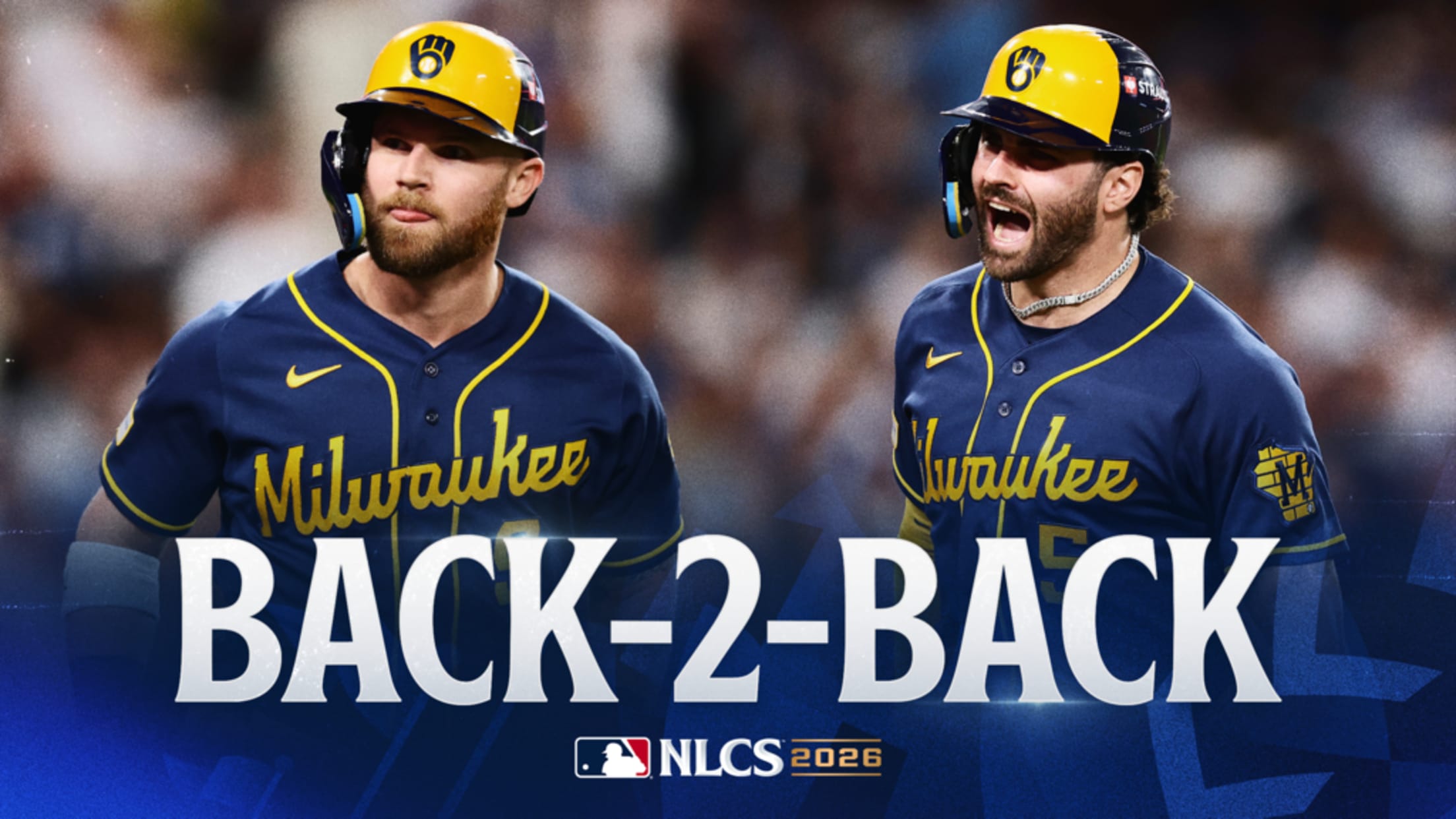 Milwaukee Brewers celebrate their seventh-inning lead against Los Angeles in the 2026 NLCS