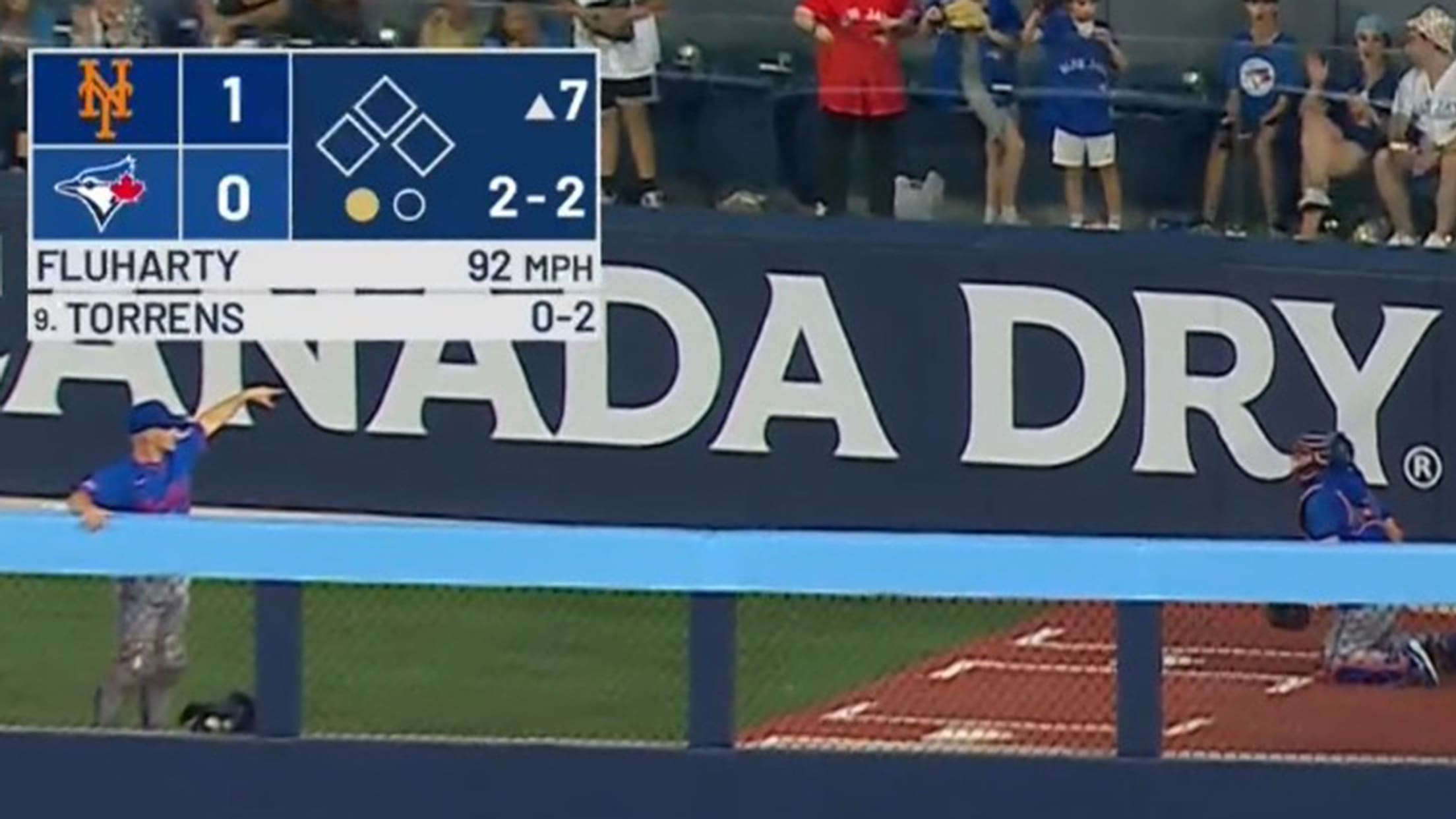 A screengrab of a catcher in the Mets' bullpen