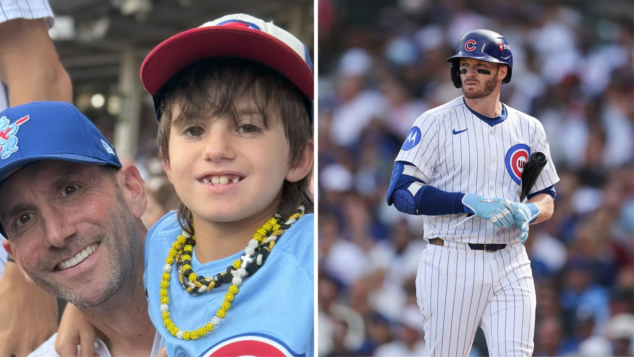 Images of David Rosner and his uncle, Paul, at the game and of Ian Happ