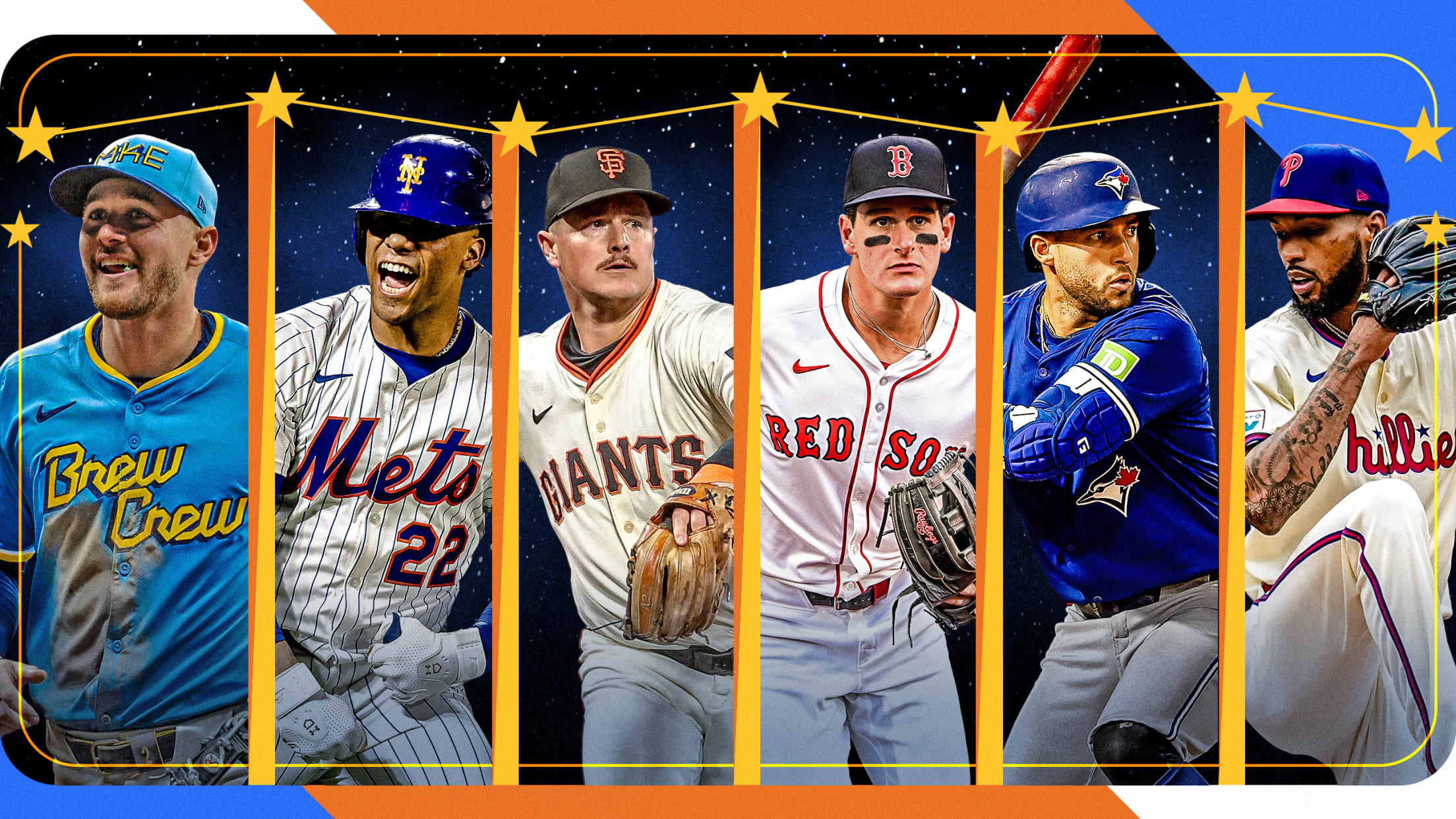 Brice Turang, Juan Soto, Matt Chapman, Roman Anthony, George Springer and Cristopher Sánchez