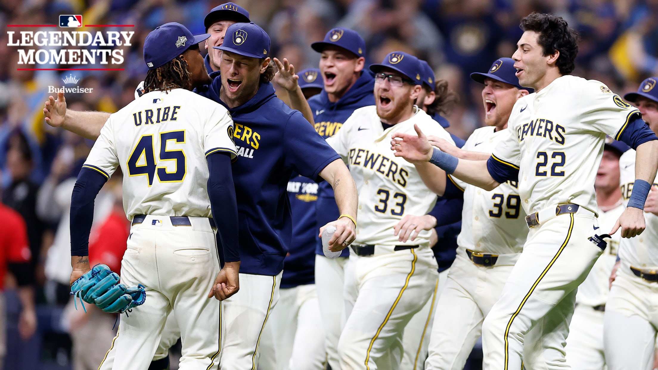 The Brewers begin their postgame celebration