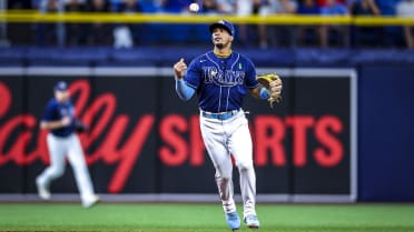 Sarasota FL USA; Tampa Bay Rays shortstop Wander Franco (5) throws