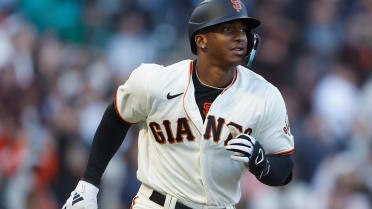 LOS ANGELES, CA - SEPTEMBER 21: San Francisco Giants shortstop Marco Luciano  (37) looks on during the MLB game between the San Francisco Giants and the  Los Angeles Dodgers on September 24