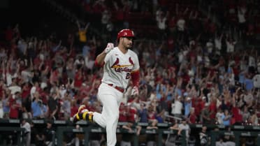 May 07 2022 San Francisco CA, U.S.A. St. Louis third baseman Nolan Arenado  (28) reacts after striking out in the ninth inning during MLB game between  the St. Louis Cardinals and the