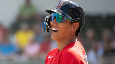 FORT MYERS, FL - FEBRUARY 24: Boston Red Sox left fielder Masataka Yoshida  (7) looks on while waiting to bat during an MLB Spring Training exhibition  game against Northeastern on February 24