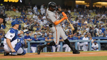 WATCH: SF Giants OF Lewis Brinson leads off Tuesday's game with a