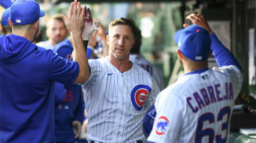 Chicago Cubs catcher Yan Gomes, left, and pitcher Michael Rucker celebrate  the team's 4-0 victory over the Oakland Athletics in a baseball game in  Oakland, Calif., Tuesday, April 18, 2023. (AP Photo/Godofredo