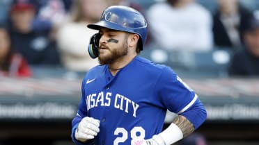 Photo: Royals Kyle Isbel Dives Toward Home Plate on Opening Day 2023 -  KCP20230330118 