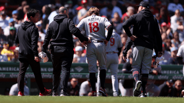 Twins' Kenta Maeda leaves start after getting drilled in the leg by  comebacker