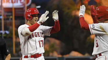 Los Angeles Angels' Shohei Ohtani is shown in western garb during his  as-bat as the Angels celebrate their Country Weekend promotion during the  first inning of a baseball game against the Minnesota