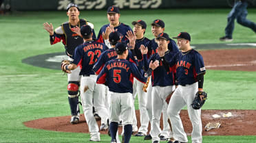 Tokyo, Japan. 12th Mar, 2023. (L to R) Lars Nootbaar, Shohei Ohtani (JPN)  Baseball : 2023 World Baseball Classic First Round Pool B Game between  Japan - Australia at Tokyo Dome in