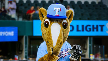 AUG 04, 2015: Texas Rangers mascot Captain celebrates a win after