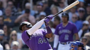 Colorado Rockies third baseman Elehuris Montero (44) waits for the