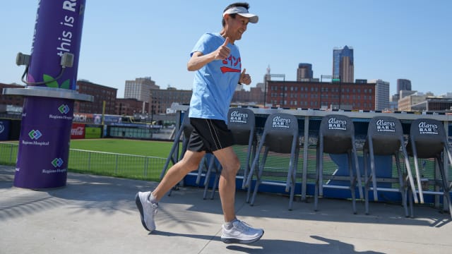 Seigo Masubuchi runs marathon during St Paul Saints game