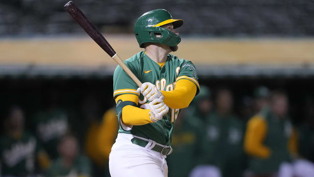 Oakland Athletics center fielder Ramon Laureano cannot catch a single hit  by Houston Astros' Aledmys Diaz during the fifth inning of a baseball game  in Oakland, Calif., Friday, July 8, 2022. (AP