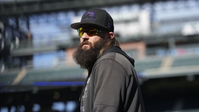 Charlie Blackmon wore ridiculous fishing waders at the Rockies' on-field  casting competition