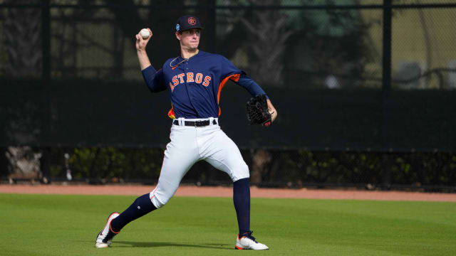 ANAHEIM, CA - SEPTEMBER 23: Houston Astros pitcher Forrest Whitley (61)  pitching during the eighth inning a game against the Los Angels Angels  played on September 23, 2021 at Angel Stadium in