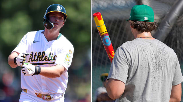 Nick Kurtz homers using Iron Man bat for Athletics