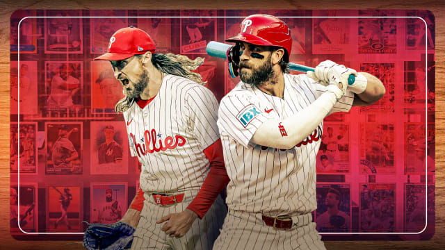 Matt Strahm helping Bryce Harper build his baseball card collection