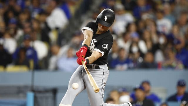 Boston Red Sox Andrew Benintendi does a celebration dance after hitting a  double in the 7th inning against the New York Yankees at Yankee Stadium in  New York City on September 20